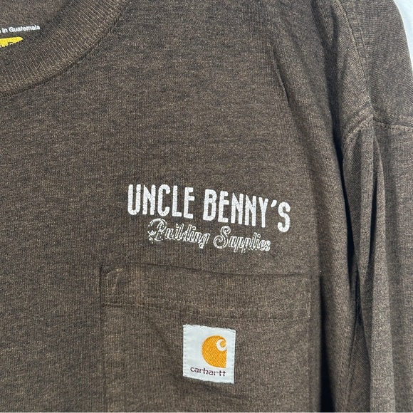 Carhartt Loose Fit Long Sleeve Pocket Tee Heather Brown Size M Workwear Graphic - Picture 4 of 12